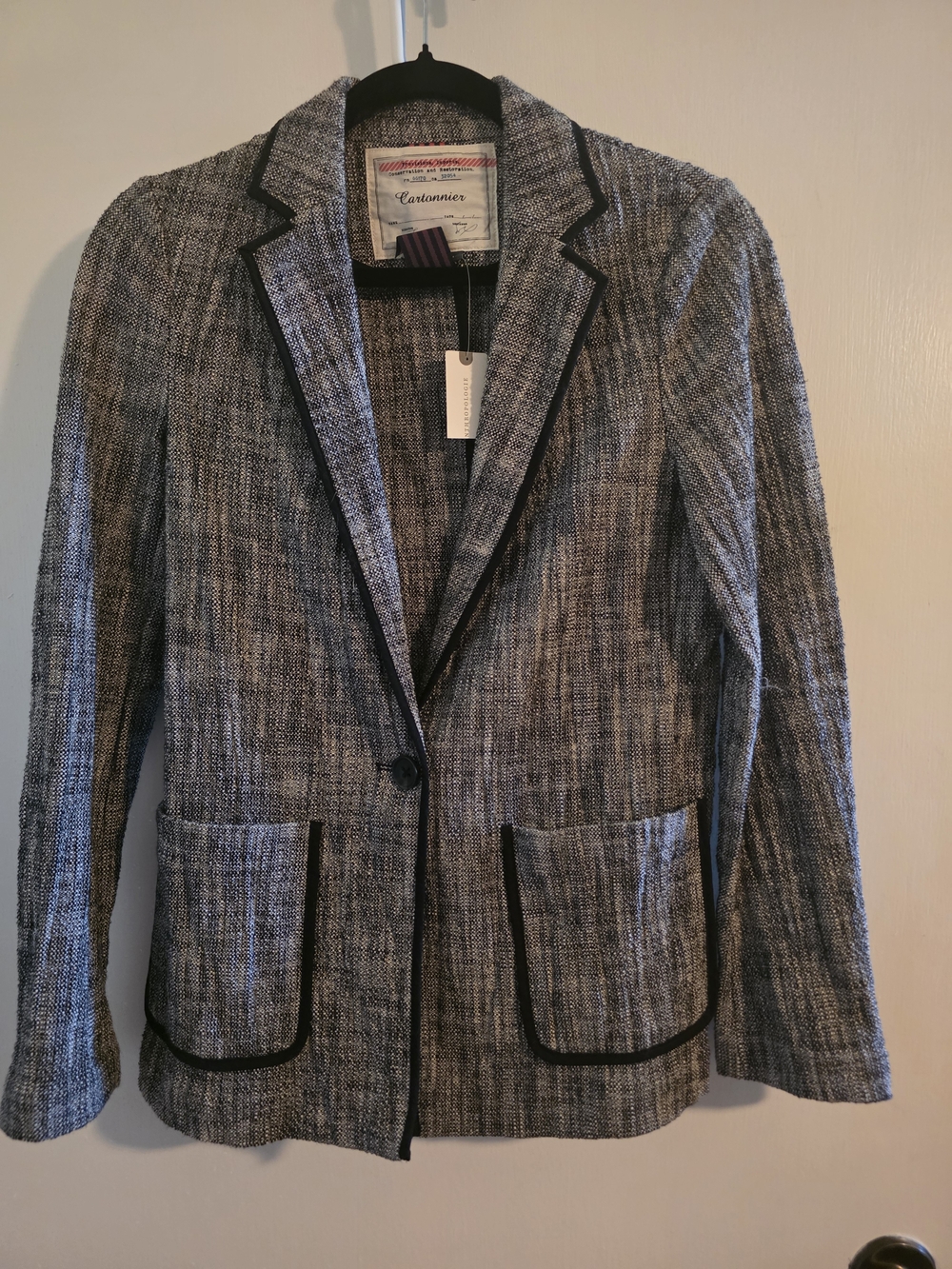 Anthropologie Black and White Tweed Blazer with Contrast Trim